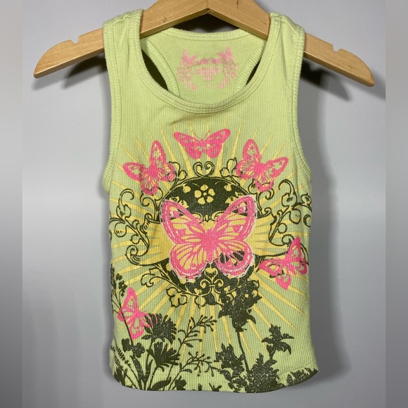 Cherokee Girl's Green Glitter Ribbed Butterfly Tank Top Size 2 - Picture 4 of 4